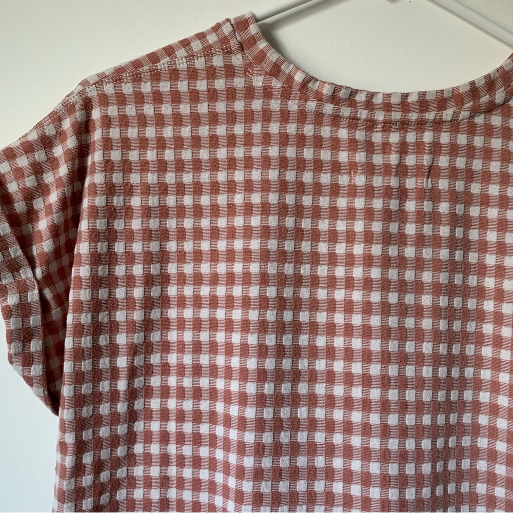 Lou & Gray for Loft Cuffed Short Sleeve Front Tie Pink & White Checkered Top - Picture 9 of 10
